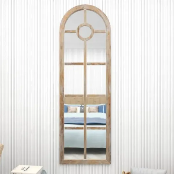 Decorative Mirrors-Kirkland's Home Brown Wood And Glass Arched Windowpane Mirror