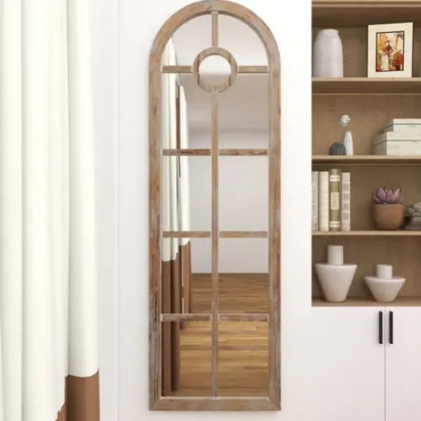 Decorative Mirrors-Kirkland's Home Brown Wood And Glass Arched Windowpane Mirror
