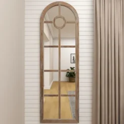 Decorative Mirrors-Kirkland's Home Brown Wood And Glass Arched Windowpane Mirror