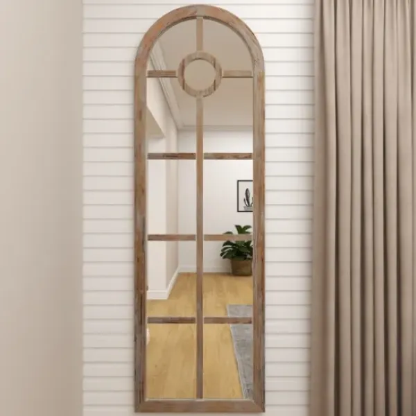 Decorative Mirrors-Kirkland's Home Brown Wood And Glass Arched Windowpane Mirror