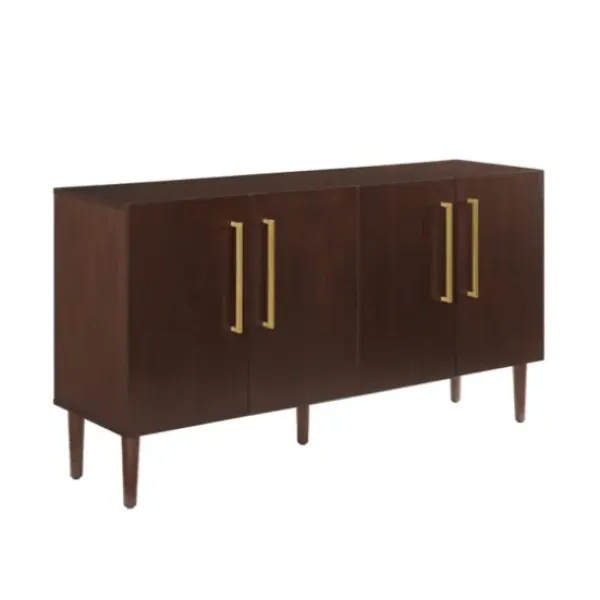 Cabinets & Sideboards-Kirkland's Home Brown Wood And Gold 4-Door Cabinet