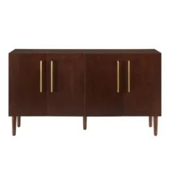 Cabinets & Sideboards-Kirkland's Home Brown Wood And Gold 4-Door Cabinet