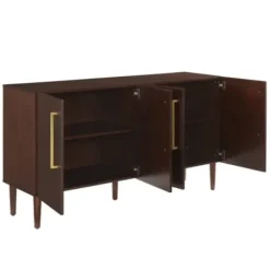 Cabinets & Sideboards-Kirkland's Home Brown Wood And Gold 4-Door Cabinet
