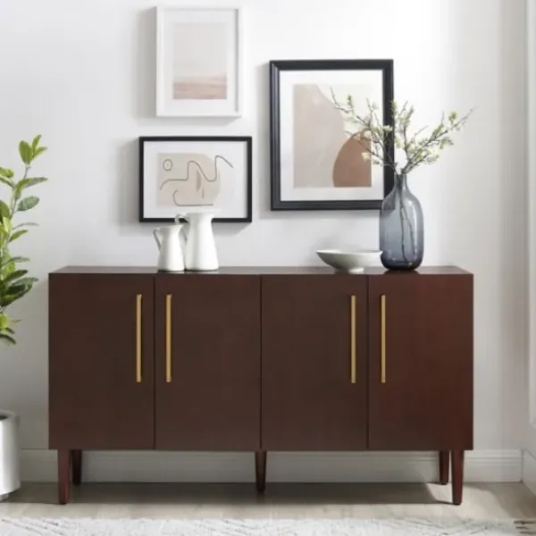 Cabinets & Sideboards-Kirkland's Home Brown Wood And Gold 4-Door Cabinet