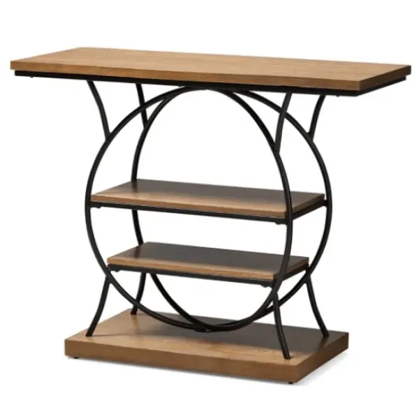 Console Tables-Kirkland's Home Brown Wood And Metal Circle Center Console Table