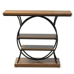 Console Tables-Kirkland's Home Brown Wood And Metal Circle Center Console Table