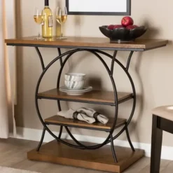 Console Tables-Kirkland's Home Brown Wood And Metal Circle Center Console Table