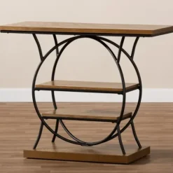 Console Tables-Kirkland's Home Brown Wood And Metal Circle Center Console Table
