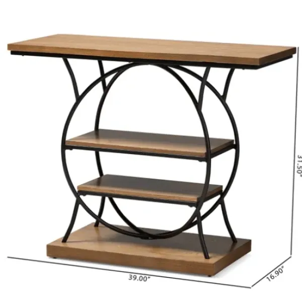 Console Tables-Kirkland's Home Brown Wood And Metal Circle Center Console Table
