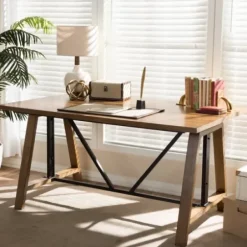 Office Furniture-Kirkland's Home Brown Wood And Metal Linear Base Desk