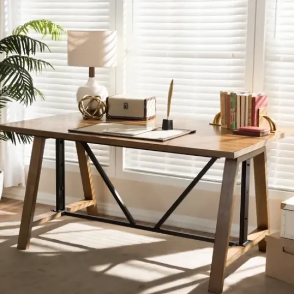 Office Furniture-Kirkland's Home Brown Wood And Metal Linear Base Desk