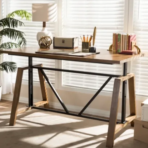 Office Furniture-Kirkland's Home Brown Wood And Metal Linear Base Desk