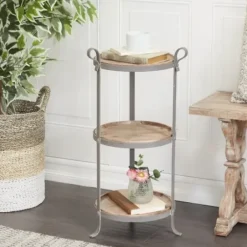 Accent & End Tables-Kirkland's Home Brown Wood And Metal 3-Tier Side Table Gray