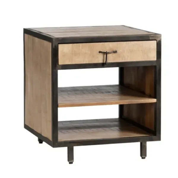 Accent & End Tables-Kirkland's Home Brown Wood And Metal Trim Single Drawer Side Table Brown/Black