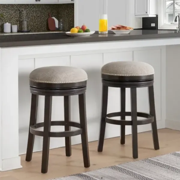 Bar Stools & Counter Height Stools-Kirkland's Home Brown Wood Backless Swivel 2-Pc. Bar Stool Set Gray