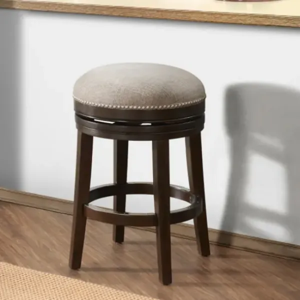 Bar Stools & Counter Height Stools-Kirkland's Home Brown Wood Backless Swivel Counter Stool Gray