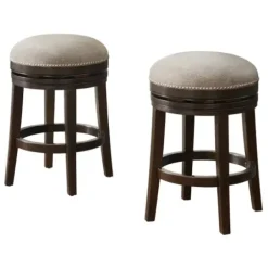 Bar Stools & Counter Height Stools-Kirkland's Home Brown Wood Backless Swivel 2-Pc. Counter Stool Set Gray