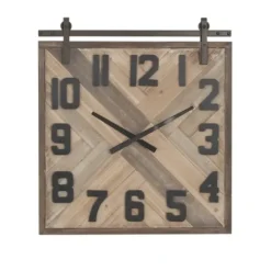 Clocks-Kirkland's Home Brown Wood Black Metal Accent Square Wall Clock