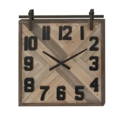 Clocks-Kirkland's Home Brown Wood Black Metal Accent Square Wall Clock
