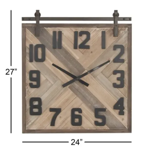 Clocks-Kirkland's Home Brown Wood Black Metal Accent Square Wall Clock