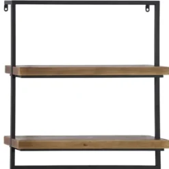 Shelves-Kirkland's Home Brown Wood Black Metal Frame Wall Shelves