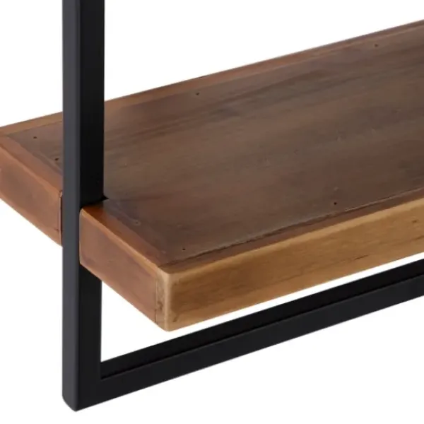 Shelves-Kirkland's Home Brown Wood Black Metal Frame Wall Shelves