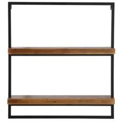 Shelves-Kirkland's Home Brown Wood Black Metal Frame Wall Shelves