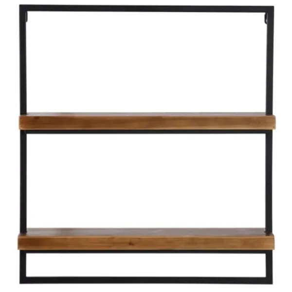 Shelves-Kirkland's Home Brown Wood Black Metal Frame Wall Shelves