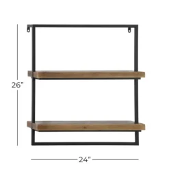 Shelves-Kirkland's Home Brown Wood Black Metal Frame Wall Shelves