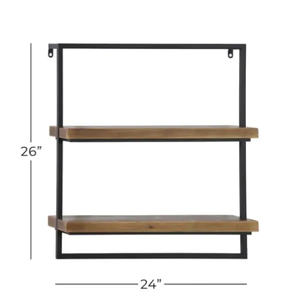 Shelves-Kirkland's Home Brown Wood Black Metal Frame Wall Shelves