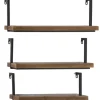 Shelves-Kirkland's Home Brown Wood Black Metal Frame 3-Pc. Wall Shelves