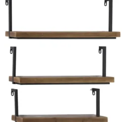 Shelves-Kirkland's Home Brown Wood Black Metal Frame 3-Pc. Wall Shelves