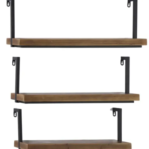 Shelves-Kirkland's Home Brown Wood Black Metal Frame 3-Pc. Wall Shelves
