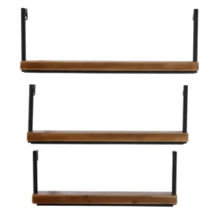 Shelves-Kirkland's Home Brown Wood Black Metal Frame 3-Pc. Wall Shelves