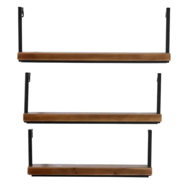 Shelves-Kirkland's Home Brown Wood Black Metal Frame 3-Pc. Wall Shelves