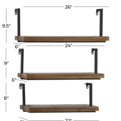 Shelves-Kirkland's Home Brown Wood Black Metal Frame 3-Pc. Wall Shelves