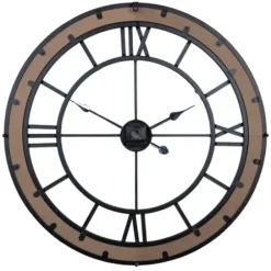 Clocks-Kirkland's Home Brown Wood Black Metal Open Cut Out Wall Clock