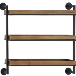 Shelves-Kirkland's Home Brown Wood Black Metal Pipe Frame Wall Shelf