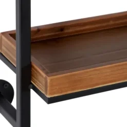 Shelves-Kirkland's Home Brown Wood Black Metal Pipe Frame Wall Shelf