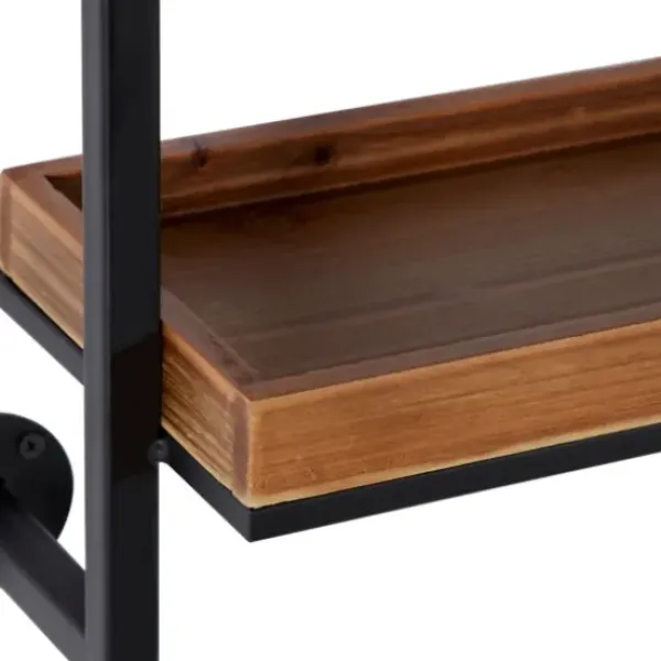 Shelves-Kirkland's Home Brown Wood Black Metal Pipe Frame Wall Shelf