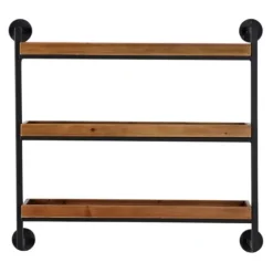 Shelves-Kirkland's Home Brown Wood Black Metal Pipe Frame Wall Shelf