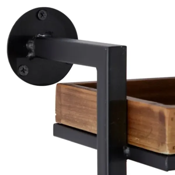 Shelves-Kirkland's Home Brown Wood Black Metal Pipe Frame Wall Shelf