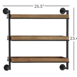 Shelves-Kirkland's Home Brown Wood Black Metal Pipe Frame Wall Shelf
