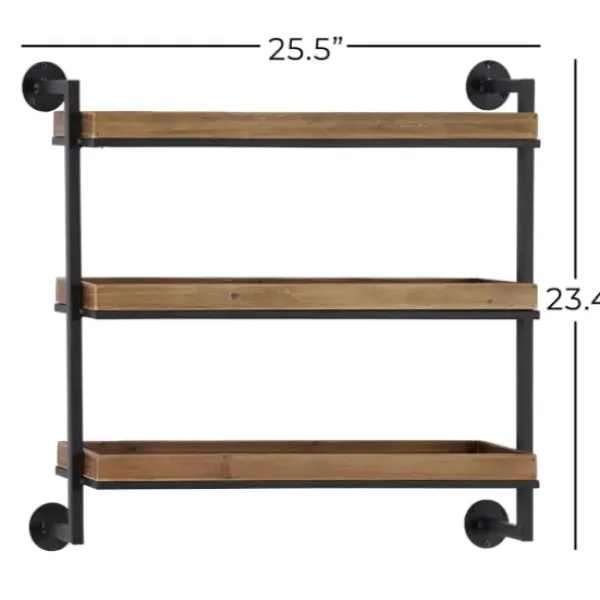 Shelves-Kirkland's Home Brown Wood Black Metal Pipe Frame Wall Shelf