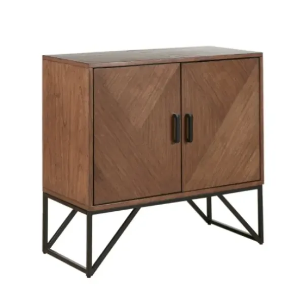 Cabinets & Sideboards-Kirkland's Home Brown Wood Frame Metal Base 2-Door Cabinet