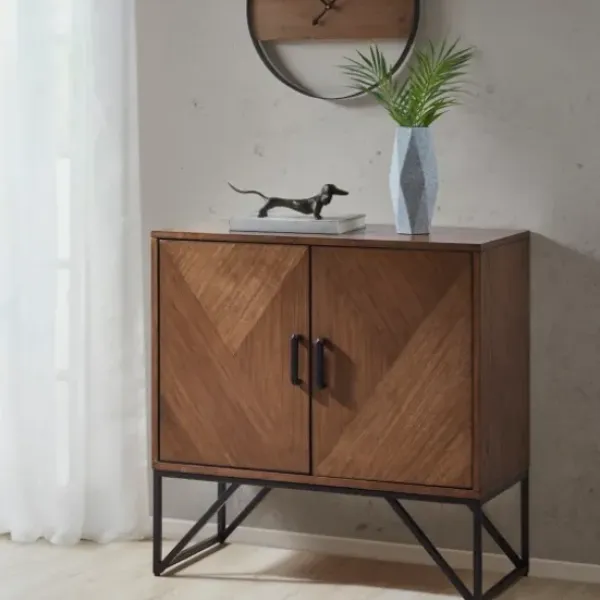Cabinets & Sideboards-Kirkland's Home Brown Wood Frame Metal Base 2-Door Cabinet