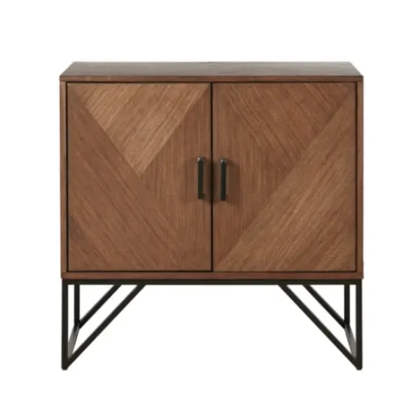 Cabinets & Sideboards-Kirkland's Home Brown Wood Frame Metal Base 2-Door Cabinet