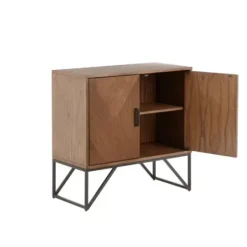 Cabinets & Sideboards-Kirkland's Home Brown Wood Frame Metal Base 2-Door Cabinet
