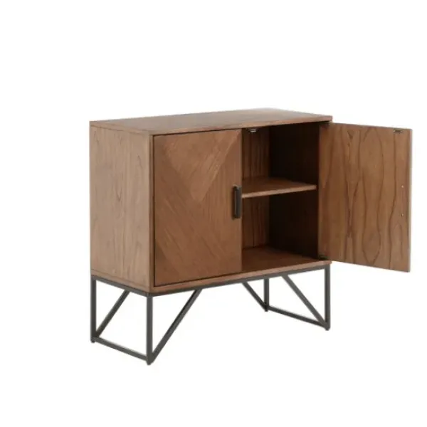 Cabinets & Sideboards-Kirkland's Home Brown Wood Frame Metal Base 2-Door Cabinet