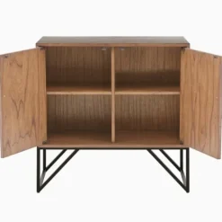 Cabinets & Sideboards-Kirkland's Home Brown Wood Frame Metal Base 2-Door Cabinet